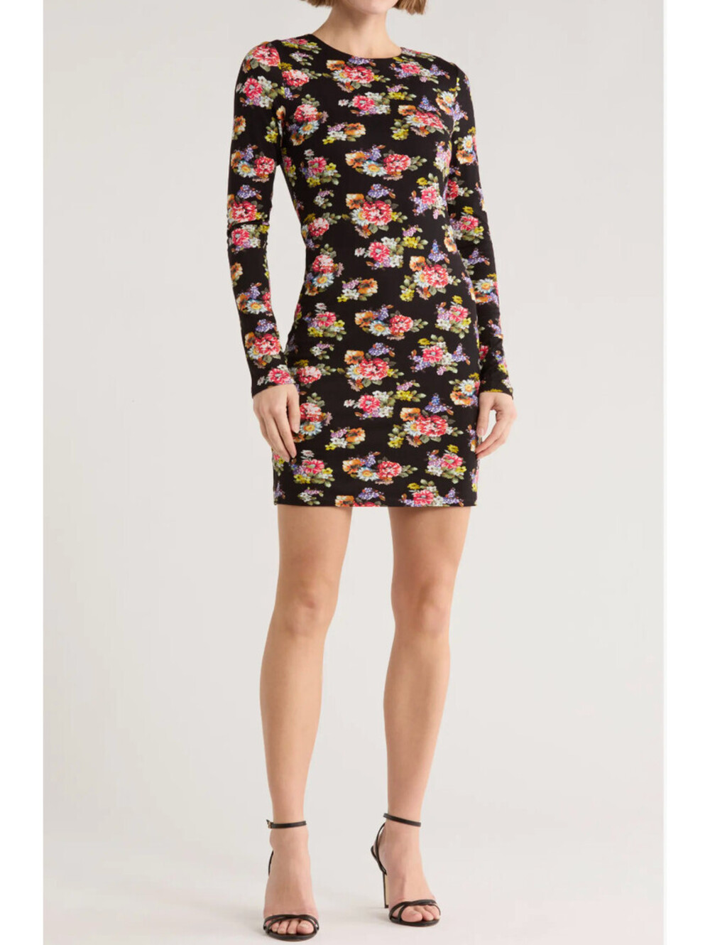ALICE + OLIVIA Delora black floral stretch long sleeve mini dress size 8 NWT